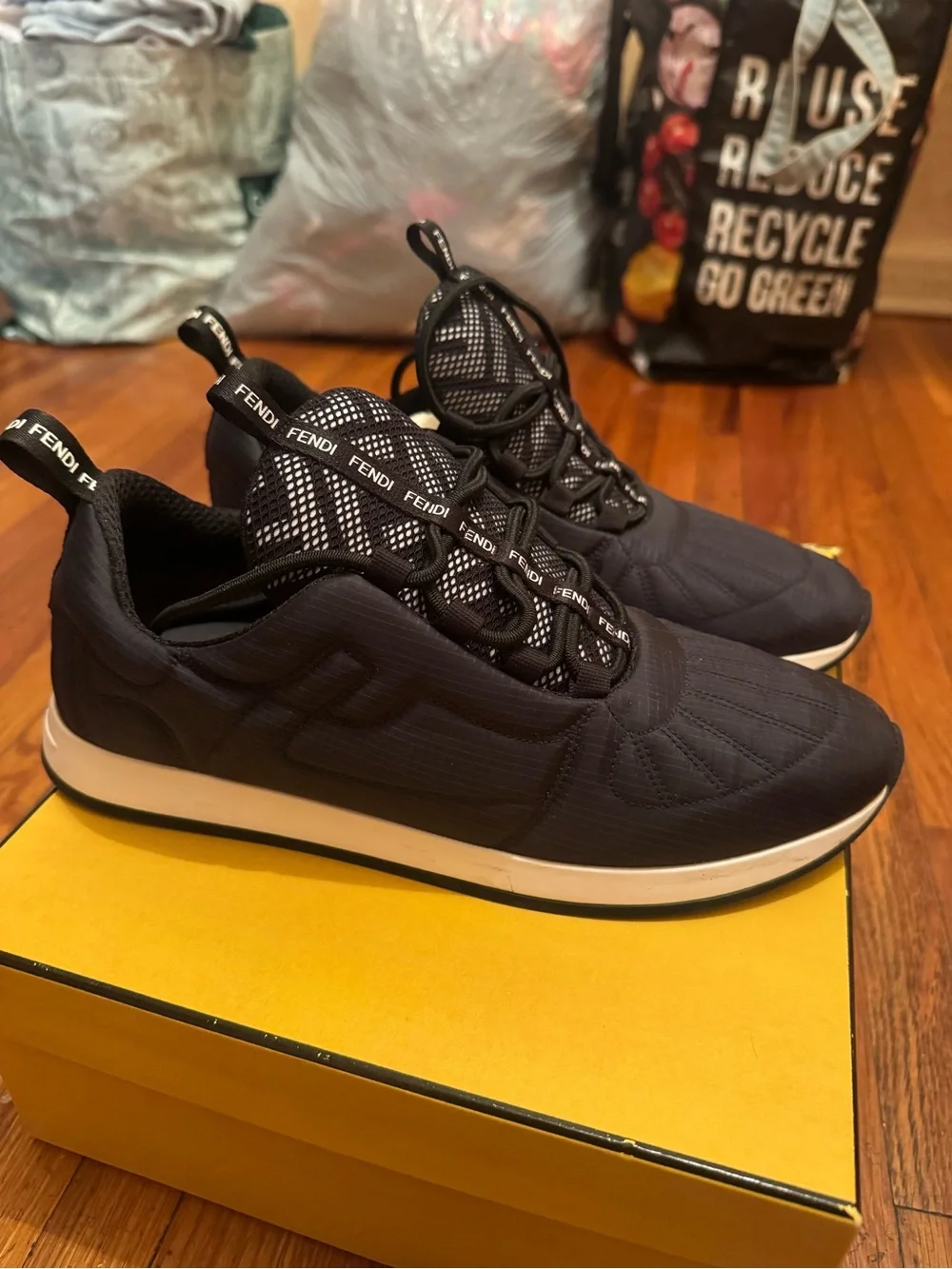 Fendi Black and White Logo-Trim Runner Sneakers